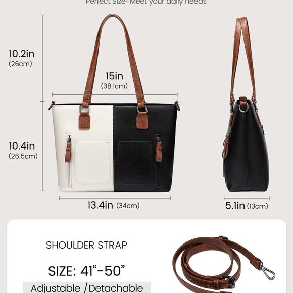 Purses Tote Bag for Women, Handbags Large Shoulder Bag, Leather Work Bags with M - Picture 3 of 9